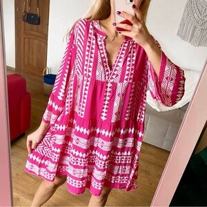 MISS GOODLIFE Pink and White Patterned Loose Fit Dress 💗